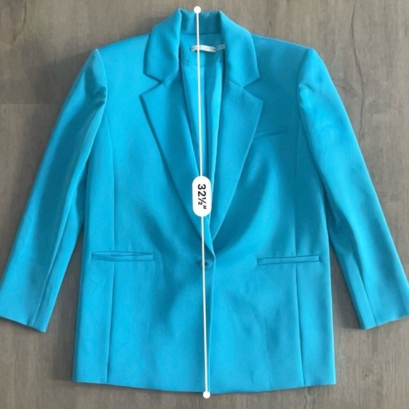 Alice + Olivia Shan Solid Oversized Satin Blazer - Ocean Blue - Size 4 - Picture 15 of 15
